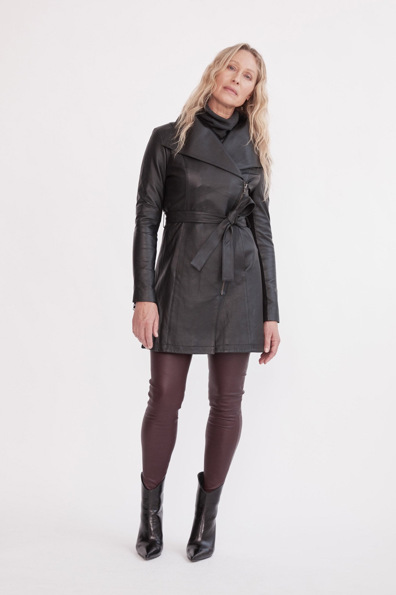 Washington Street Drape Trench Black Leather