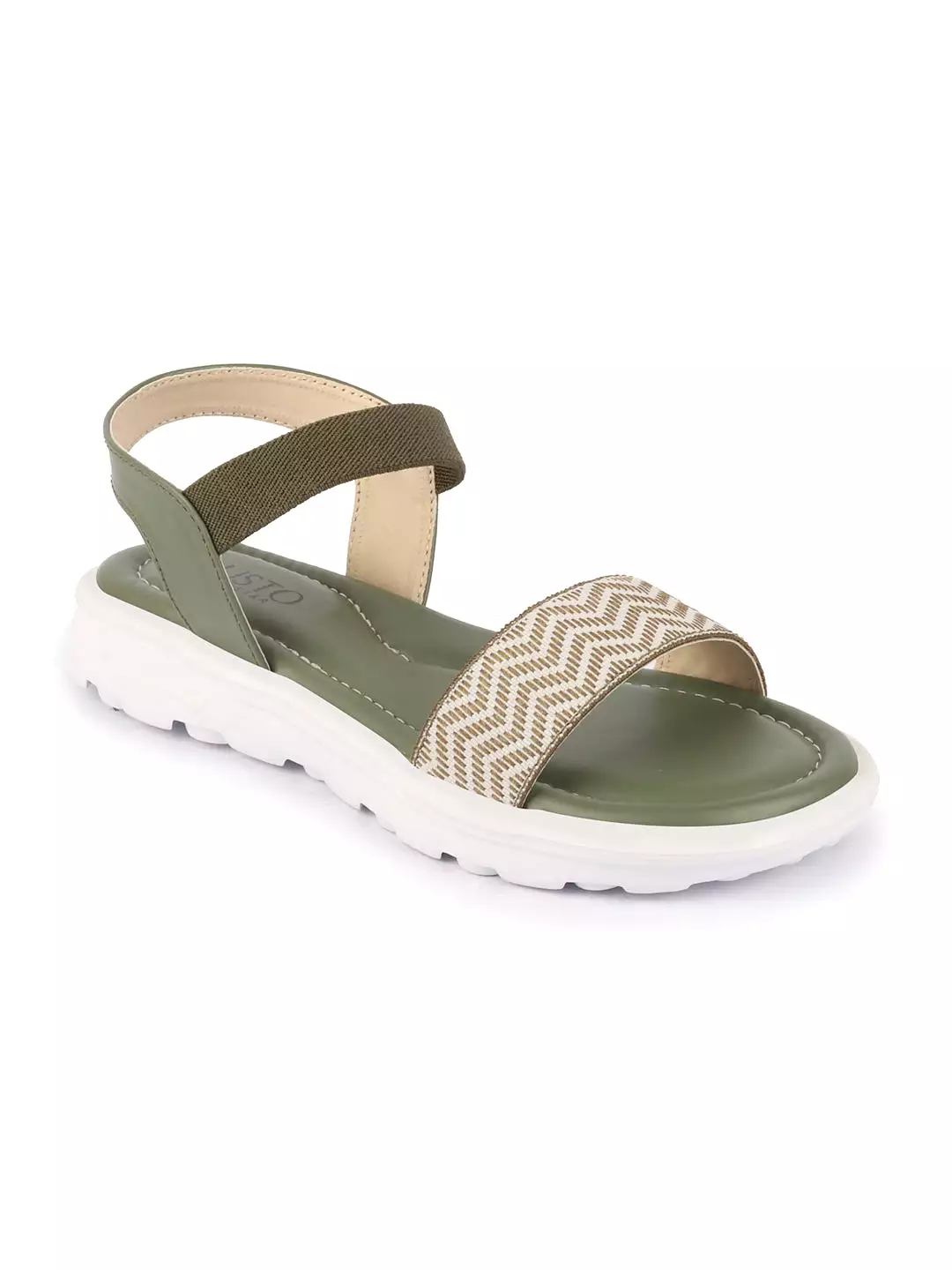 Women Green Open Toe Fashion Stylish Day Long Comfort Slip On Wedges Sandals