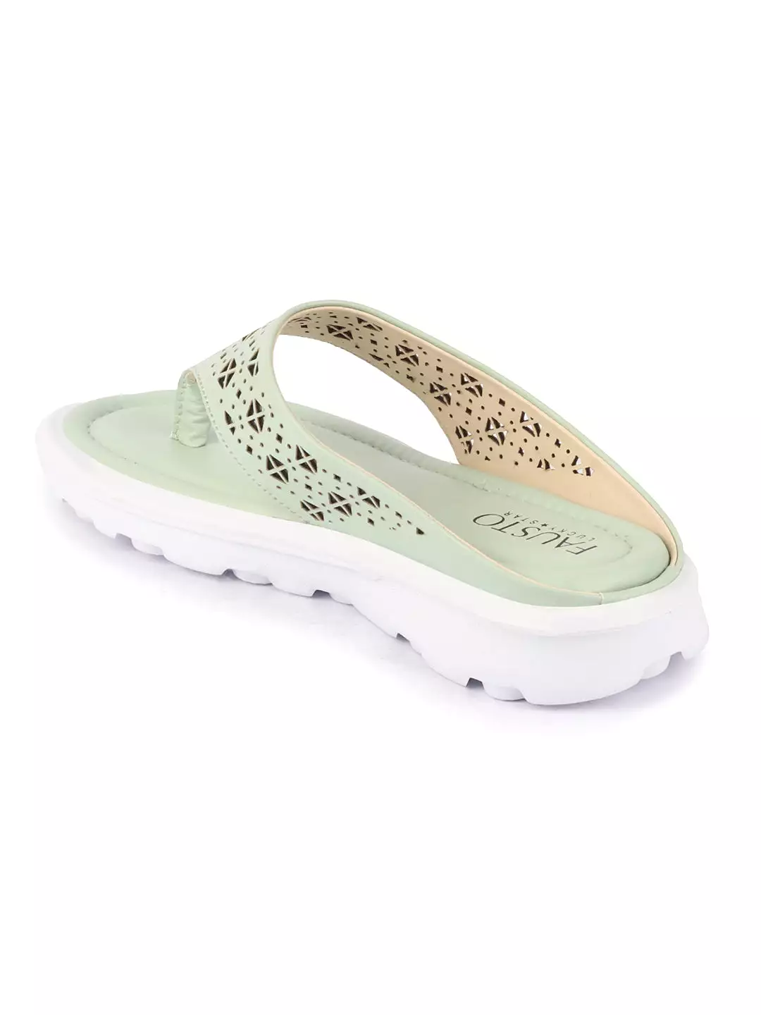 Women Green Party Fashion Stylish Laser Cut Design Strap Thong Flats Wedges Slipper