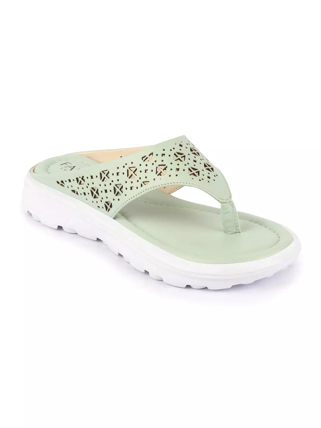 Women Green Party Fashion Stylish Laser Cut Design Strap Thong Flats Wedges Slipper