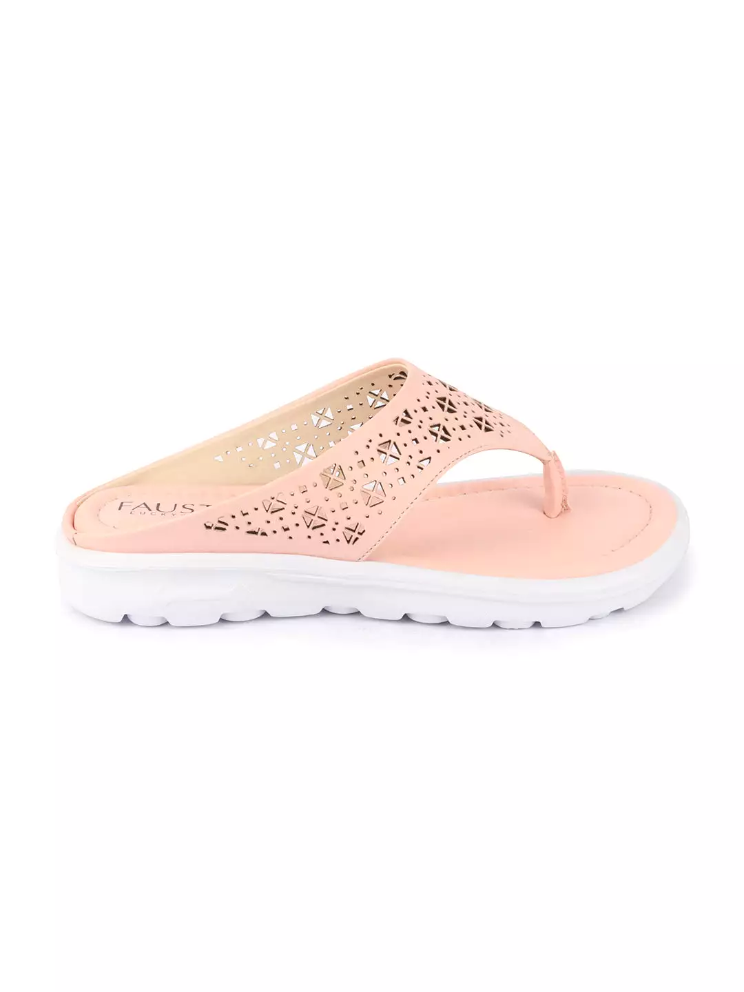 Women Pink Party Fashion Stylish Laser Cut Design Strap Thong Flats Wedges Slipper