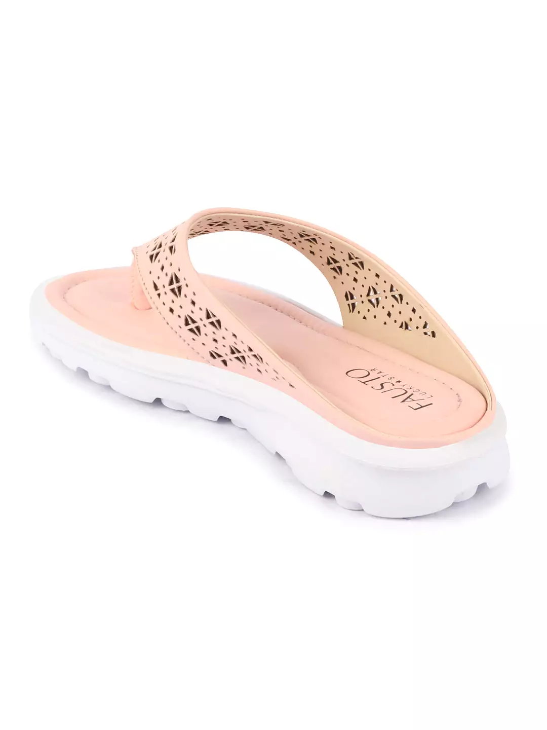 Women Pink Party Fashion Stylish Laser Cut Design Strap Thong Flats Wedges Slipper