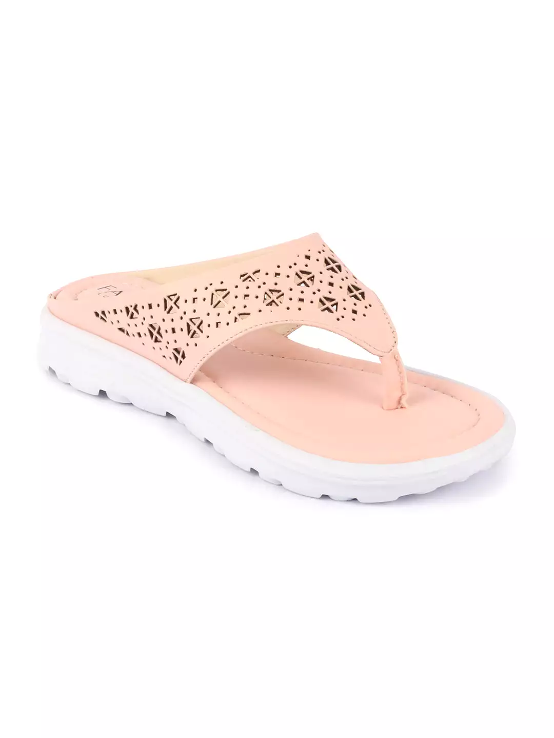 Women Pink Party Fashion Stylish Laser Cut Design Strap Thong Flats Wedges Slipper