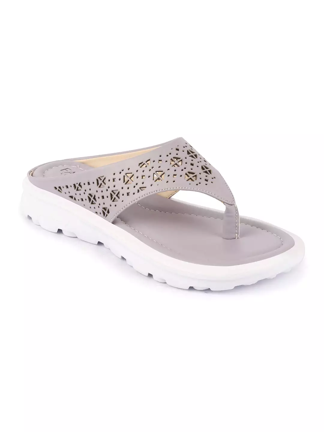 Women Purple Party Fashion Stylish Laser Cut Design Strap Thong Flats Wedges Slipper