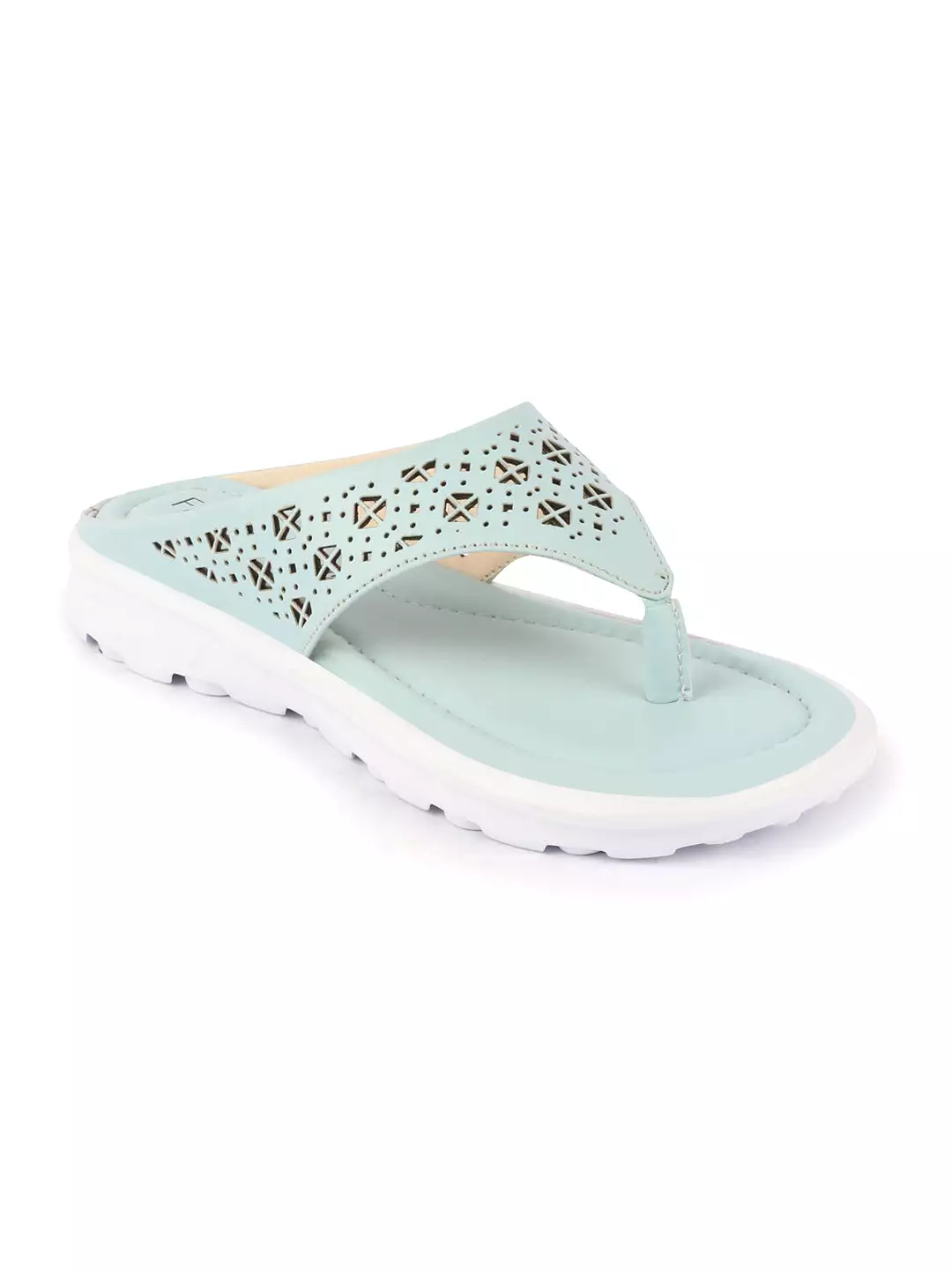 Women Sky Blue Party Fashion Stylish Laser Cut Design Strap Thong Flats Wedges Slipper