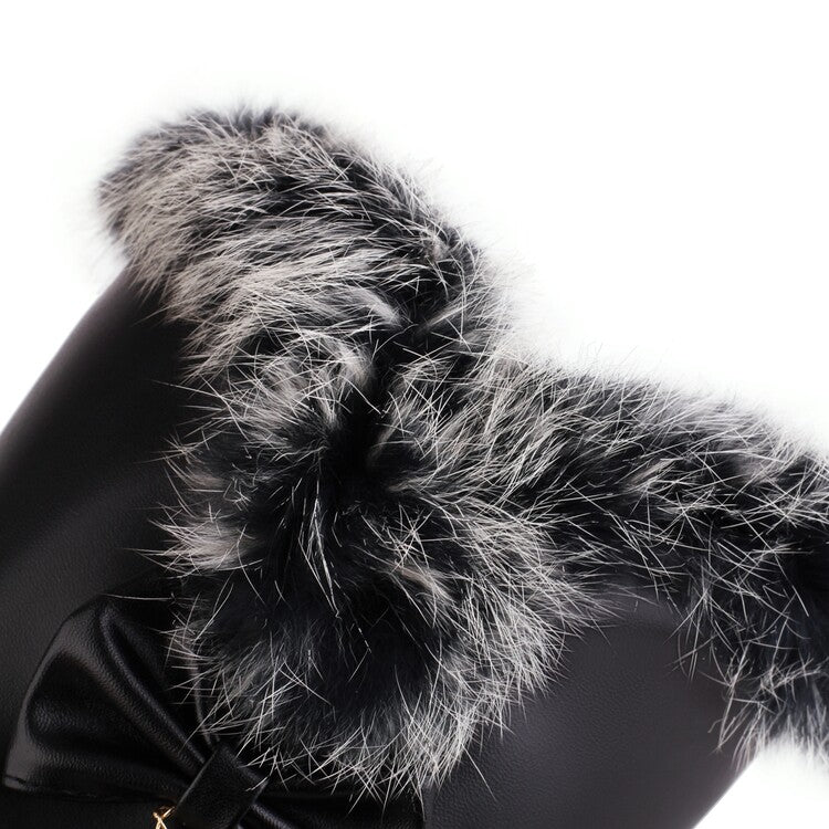 Women's Fur Pearls Block Heel Platform Knee-High Boots