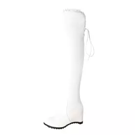 Women's Inside Heighten Wedge Heel Lace Tied Straps Over-The-Knee Boots