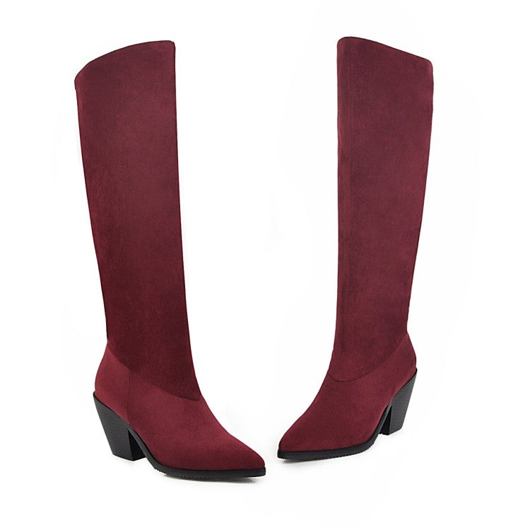 Women's Pointed Toe Beveled Heel Knee-High Boots