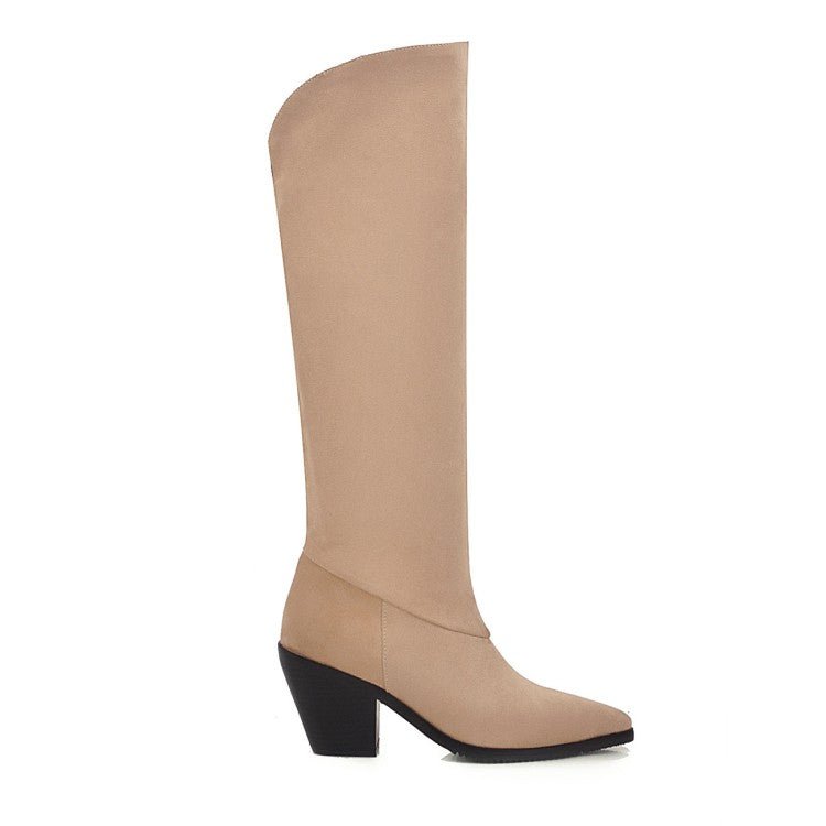 Women's Pointed Toe Beveled Heel Knee-High Boots