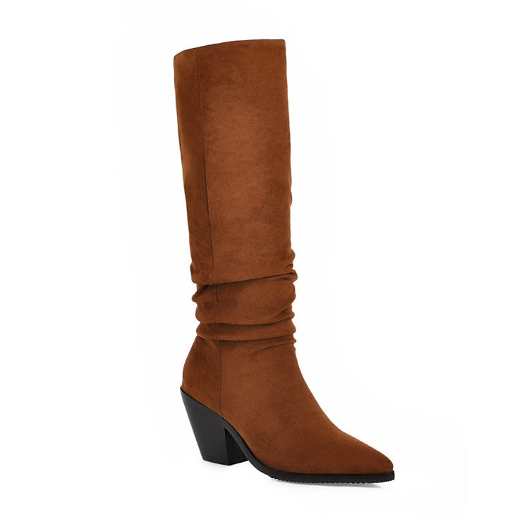 Women's Pointed Toe Beveled Heel Knee-High Boots