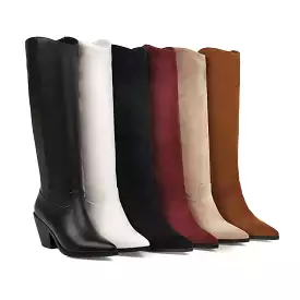 Women's Pointed Toe Beveled Heel Knee-High Boots