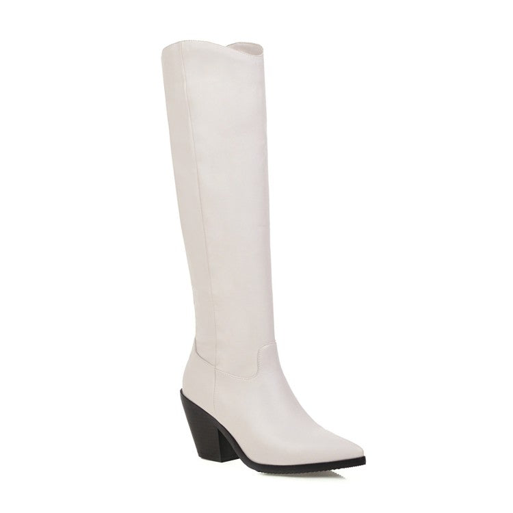 Women's Pointed Toe Beveled Heel Knee-High Boots