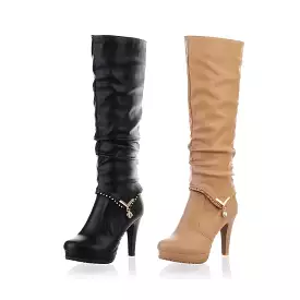 Women's Rhinestone Pendants Stiletto Heel Platform Knee-High Boots