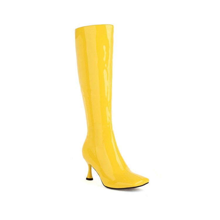 Women's Square Toe Side Zippers Spool Heel Knee-High Boots