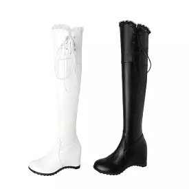 Women's Tied Straps Inside Heighten Wedge Heel Over-The-Knee Boots