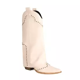 Women's Western Boots Fold Pointed Toe Beveled Heel Rivets Mid-calf Boots