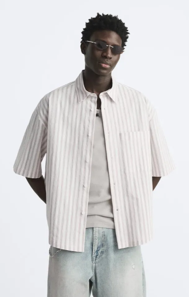 ZARA  |Stripes Cotton Short Sleeves Shirts