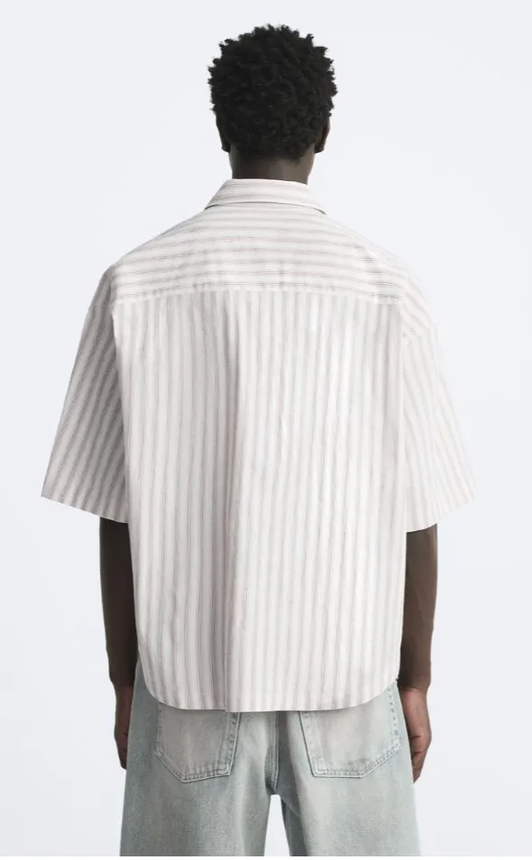 ZARA  |Stripes Cotton Short Sleeves Shirts