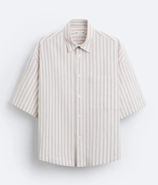 ZARA  |Stripes Cotton Short Sleeves Shirts