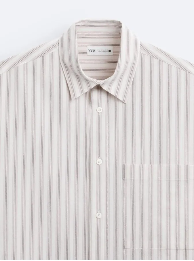 ZARA  |Stripes Cotton Short Sleeves Shirts